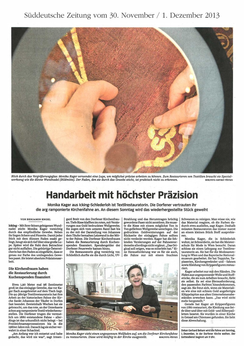 Süddeutsche Zeitung, 30. November 2013 – Handarbeit mit höchster Präzision